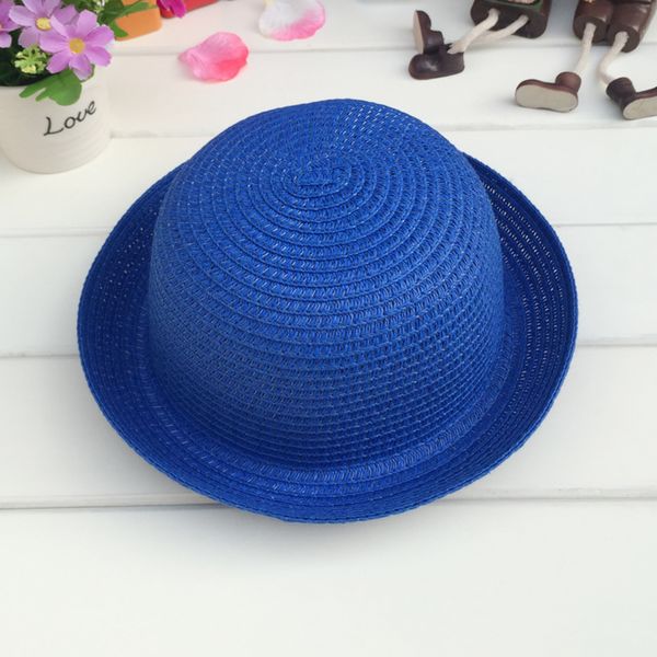 

head bee] fashion sun children straw baby summer hat for kids girls and boys lovely solid floppy beach cap k744, Blue;gray