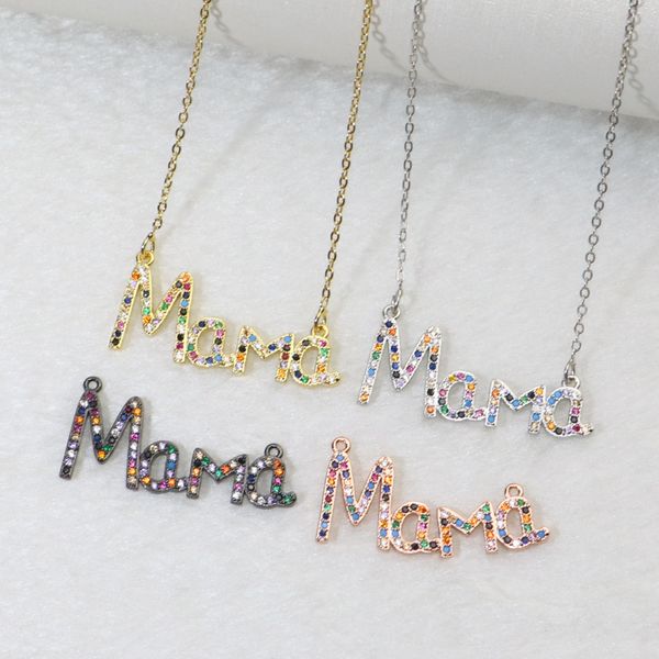 

10 strands mama pendants necklace rainbow zircon pendants accessories mama charm jewelry gift for mother gift 5680, Silver
