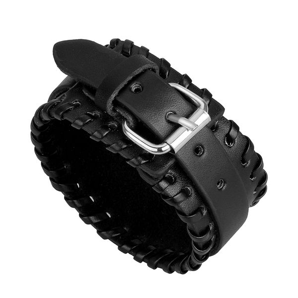 

punk braided rope alloy leather bracelet bangle wristband, Golden;silver