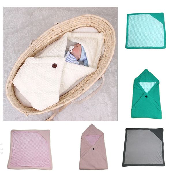 

new bady autumn winter baby blanket knitting blanket double face soft touch pure color velvet woolen yarn sleeping bag with button warm m132