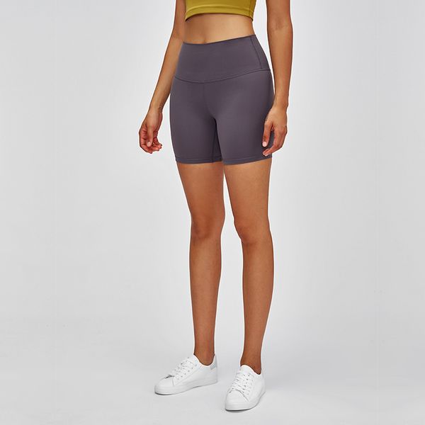 L-101 Shorts de treino de fitness de cintura alta para mulheres de tecido liso à prova de agachamento, shorts esportivos de treinamento de ioga leggings de cor sólida