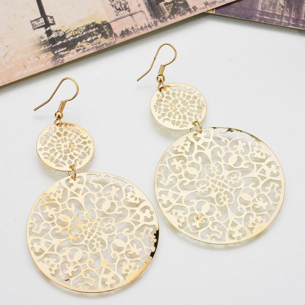 

dangle & chandelier .bohemian retro fashion round hollow ladies ethnic wind earrings jewelry wholesale, Silver