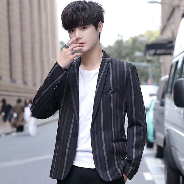 

men's suits & blazers 2021 slim-fit handsome colorful striped autumn blazer youth vertical fashion casual, White;black