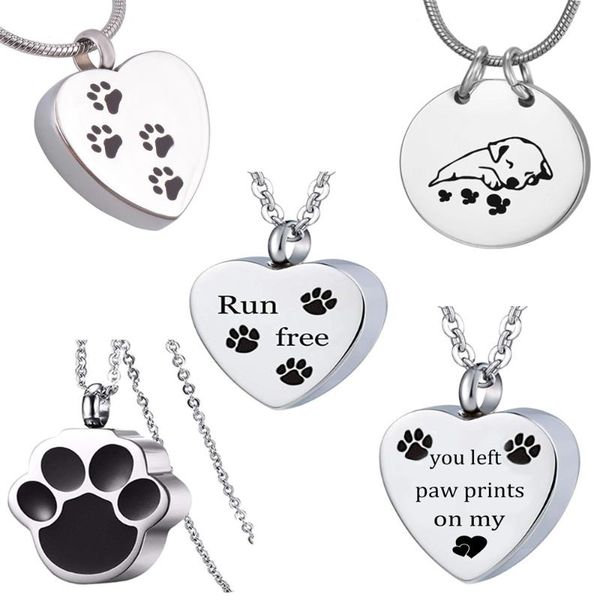 

pendant necklaces stainless steel pet,dog/cat jewelry print cremation ashes holder pet memorial urn necklace for memory, Silver