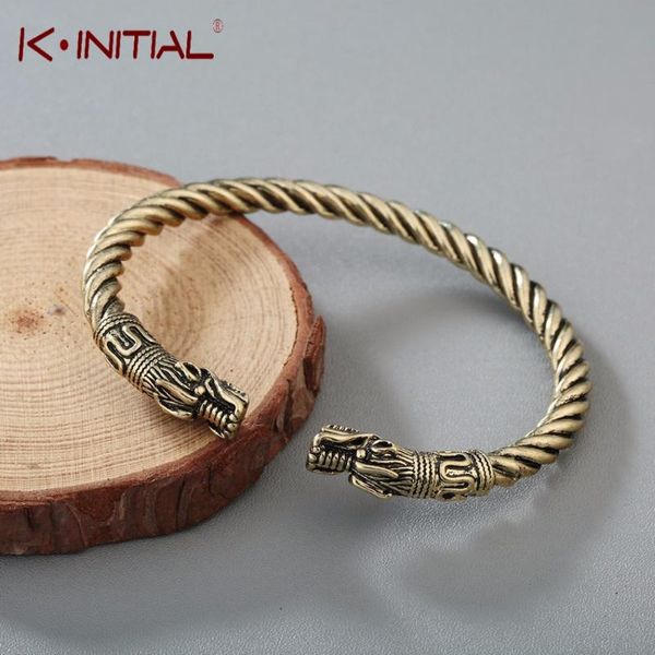 

kinitial mens open bracelets elastic adjustable viking two dragon head arm bracelet twisted cable punk jewelry, Black