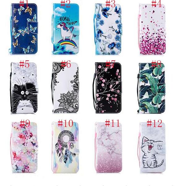 

cartoon cat marble butterfly flower printed wallet flip id stand pu leather case for iphone 12 samsung note20 plus a31 a21s a01 a51 a71 5g