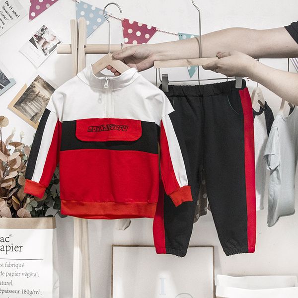 

spring autumn kids baby boys outfits sets sweater + trousers children boy cotton clothing suits elastic waist, White