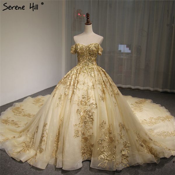 

dubai high-end short sleeves luxury wedding dress vintage off shoulder gold beading sequined wedding bride gown 2020, Blue;red