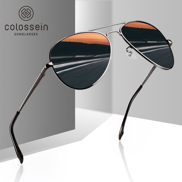 

colossein sunglasses men polarized brand classic metal pilot glasses for women brown lens fashion style uv400 gafas de sol, White;black
