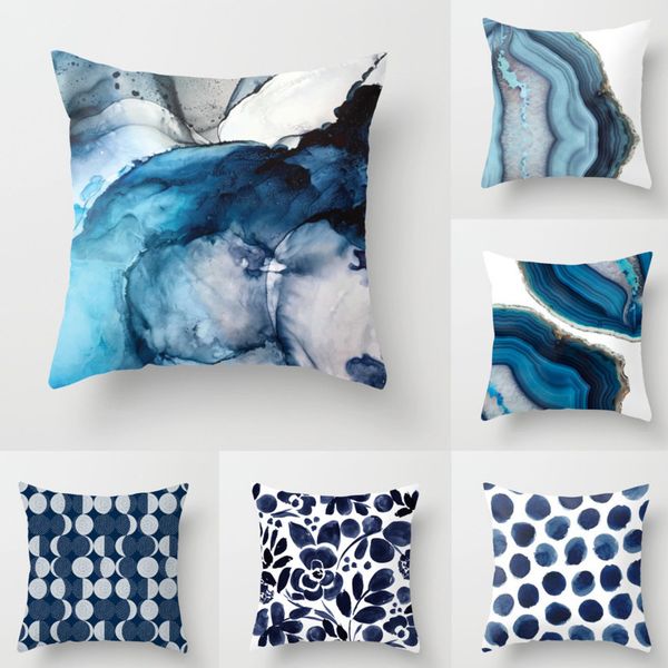 

blue series geometric wave print cushion cover abstract decorative pillowcase for sofa bed living room home decoration 45x45cm