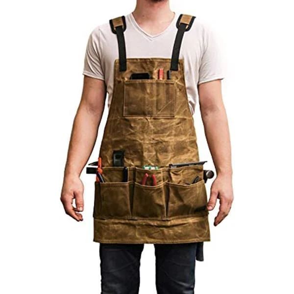 

aprons waxed canvas apron oil wax cloth multiple pockets with tools senior shoulders chef for bbq men waterproof cooking logo
