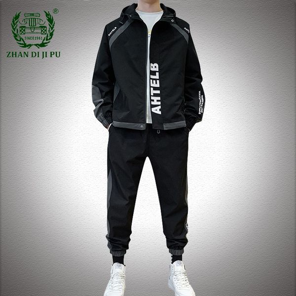 

streetwear sportswear sets men letter printed patchwork cargo jackets mens hip hop jackets+sweatpants 2 pcs suit male clothing, Gray