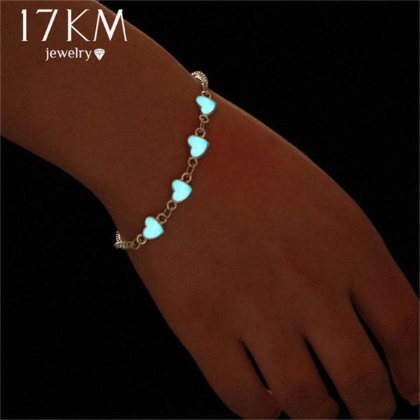 

17km luminous heart pendant bracelets for women pretty punk bracelet lover bangles party fashion female bracelet jewelry gift, Black