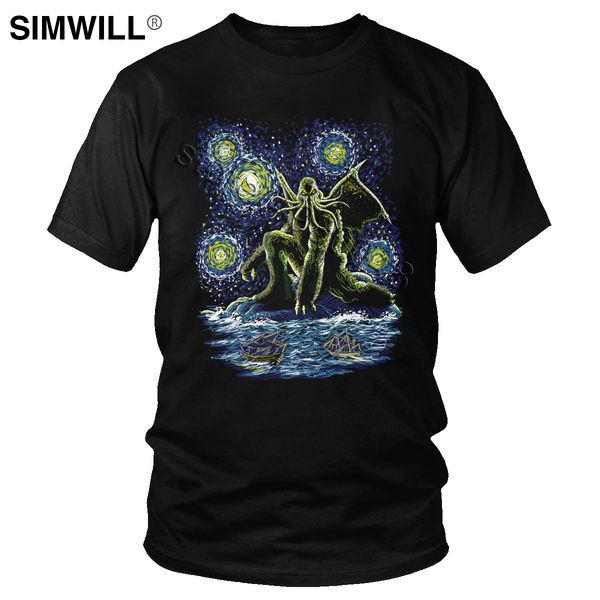 

starry night of cthulhu t shirt brand graphic cotton t-shirt men short sleeved designer monster tee fashion summer gift