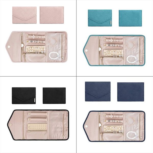 

travel jewelry organizer roll foldable jewelry case for journey-rings, necklaces, bracelets, earrings t200917, Black;white