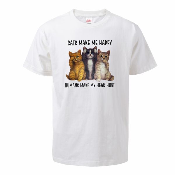 

cats make me happy t shirts 2020 new arrival male tee shirts summer cotton fashion animal cat streetwear tees