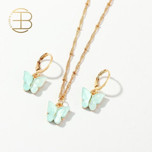 

2020 summer earring cute arylic butterfly charm hoop earrings necklaces jewelry set korean japanses fashion butterfly jewelry, Silver