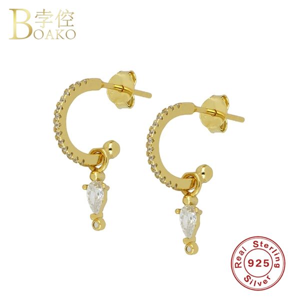 

boako s925 sterling silver luxury zircon hoops earring for woman lovers' wedding gift jewelry long earring piercing pendientes, Golden;silver