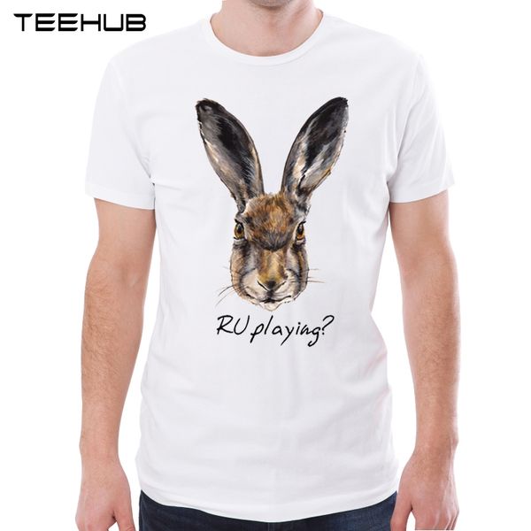

2019 new men's hip hop cute rabbit printed short sleeve t-shirt summer fashion cool novelty o-neck soft tee