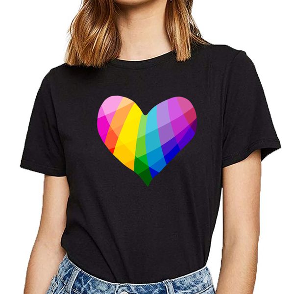 

t shirt women rainbow heart o-neck vintage cotton female tshirt