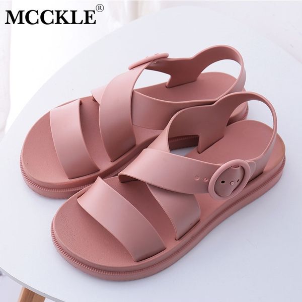

mcckle flat sandals женская обувь гладиатор open toe пряжка soft jelly сандалии женский вскользь женщин плоской платформой пляж обувь y20062, Black