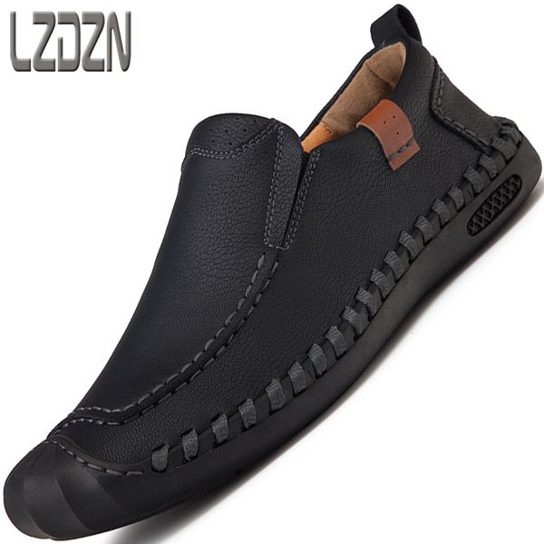 

travel summer trendy shoes men's shoes all-match no laces men's casual genuine leather breathable peas father middle-aged, Black