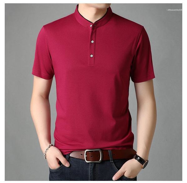 

slim casual male mature solid color mens polos steady new stand collar men designer clothing, White;black