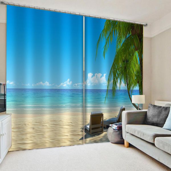 

2 Panel/Set 3D Window Curtains Fashion Customized 3D Curtains Living Room Curtain Blackout Bathroom blue beach curtains