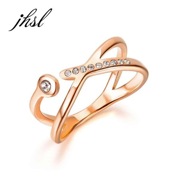 

wedding rings jhsl trendy stainless steel black cubic zircon stone women engagement rose gold color us size 6 7 8, Slivery;golden