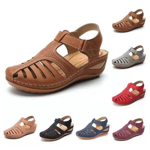 

woman summer leather vintage sandals buckle casual sewing women shoes female ladies platform retro sandalias plus 35-43, Black
