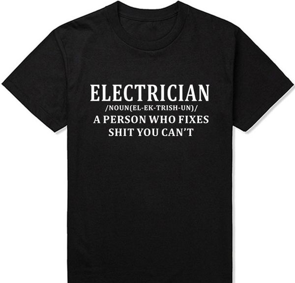 

new summer style electrician a person who fixes t-shirt funny sparky joke comedy gift t shirt men casual short sleeve