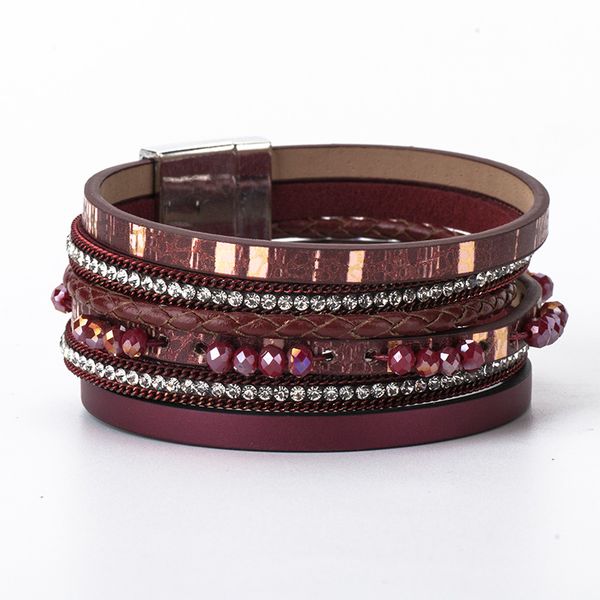 

charm bracelets 2021 fashion leather bracelet for women magnetic buckle beaded multilayer wrap female bangle jewelry gift pulseras, Golden;silver