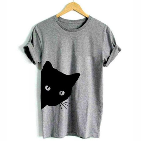 

harajuku black t shirt women punk cartoon cat face letter print tee shirt femme t-shirt casual tee o-neck rock, White
