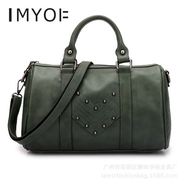 

women's bag retro boston women's handbags pu casual large capacity tote bags ladies crossbody rivet bag bolso mujer 2020