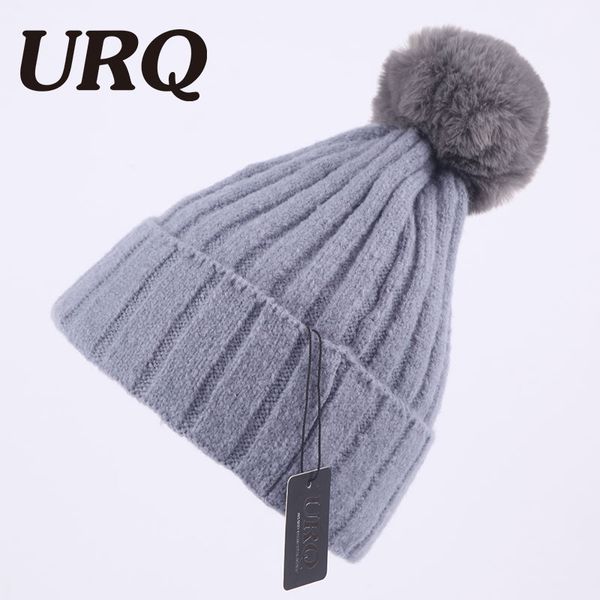 

winter warm knitted cap for women soft light pom poms knitted beanies cap brand new thick female 1022, Blue;gray