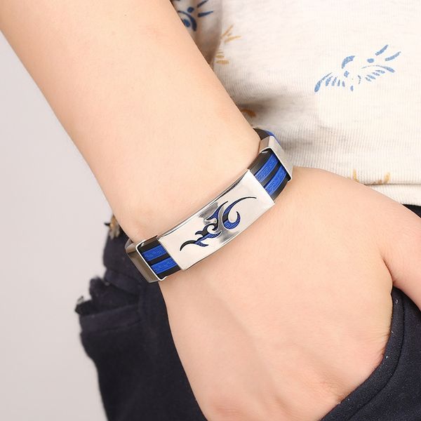 

2020 new korea fire cloud flame men's silicone stainless steel bracelet charm bracelets for boy fashion jewelry accessories gift, Golden;silver