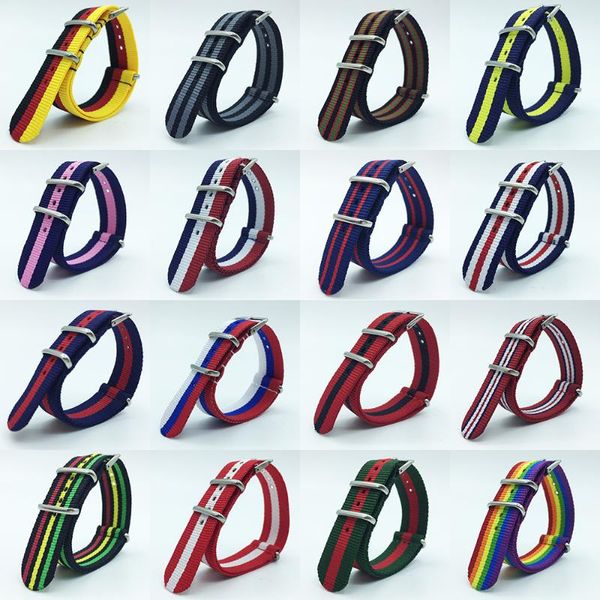 

watch bands 18 20 22 24mm rainbow band army sports nato fabric nylon watchband accessories belt colorful woven strap, Black;brown