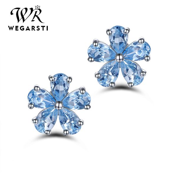 

wegarsti luxury 925 sterling silver flower stud earrings for women blue green purple z earring wedding party jewelry gift, Golden;silver