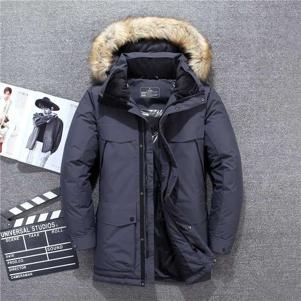 

fur collar men's down jacket winter male coat grey black white thick warm windproof men's winter jackets -40 degree