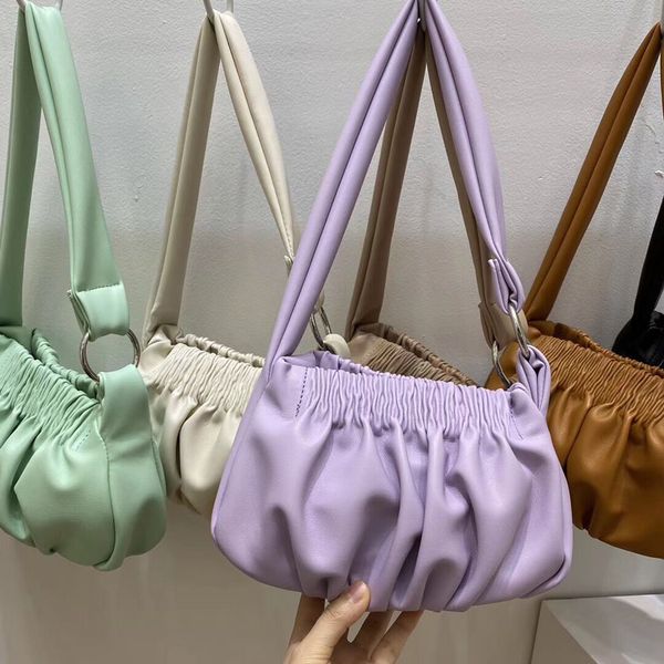 

2020 women small baguette bag designer handbags female green wrinkle bag ladies shoulder drape axillary violet