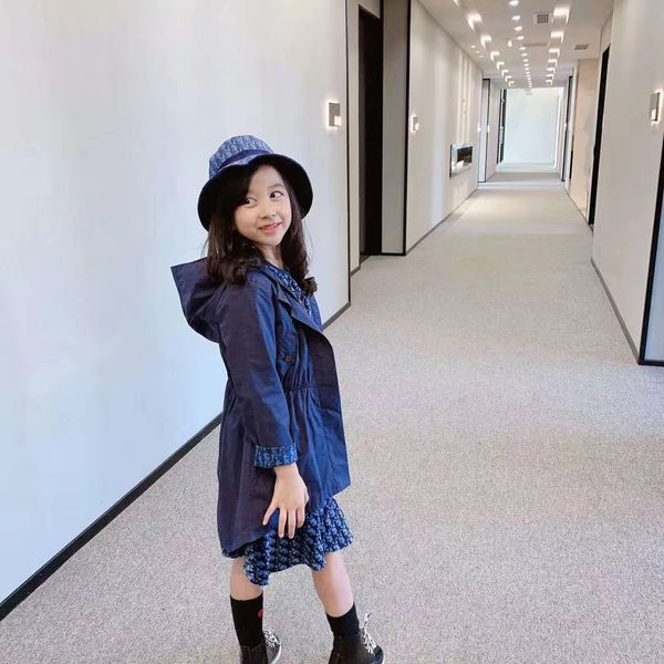 

new autumn girls windbreaker jacket fashion girl's trench coats long jacket outerwear kids hat children clothing, Camo