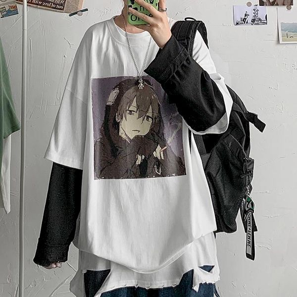 

2020 long-sleeved t-shirt men and women casual ins wild korean style trendy clothes fake two hip-hop loose compassionate shirts, White;black