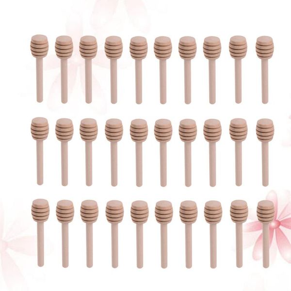

spoons 30pcs 8cm long mini wooden honey stick dippers spoon for jar