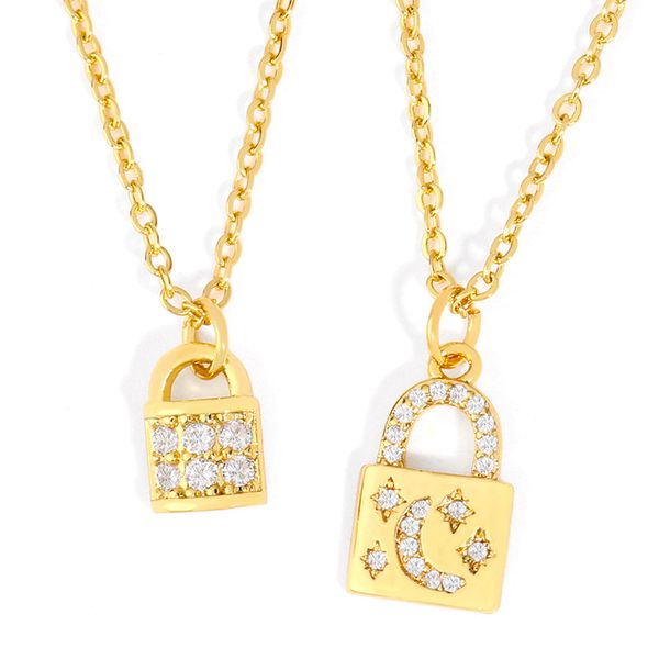 

pendant necklaces star moon key lock necklace female lover punk padlock heart chain couple jewelry gift, Silver