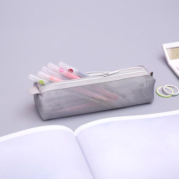 

transparent mesh school pencil case large capacity pencil bag nylon pen bag case for kid gift office supplies creative papeterie