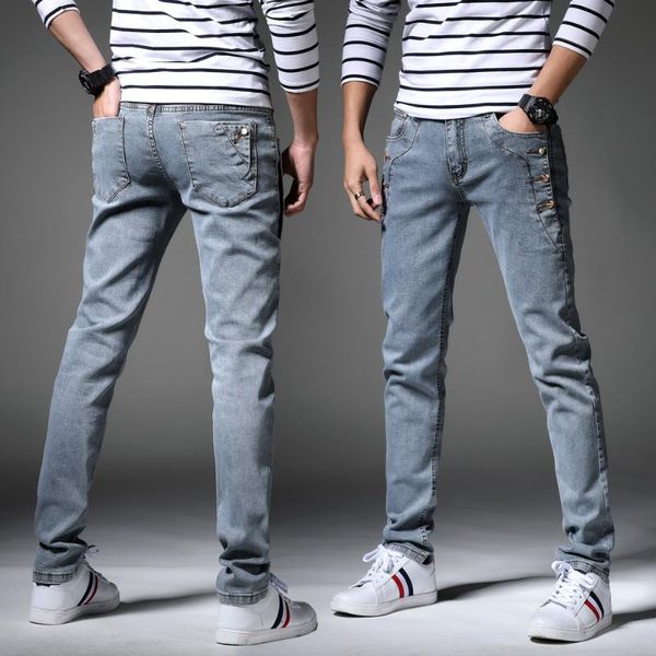 

spring 2020 adolescent personality grey jeans stretch feet pants men's cultivate one's morality fashion, Blue