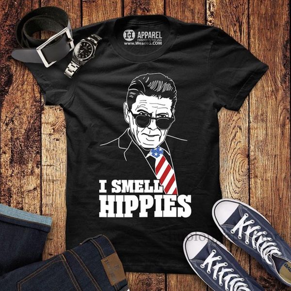 

i smell hippies shirt funny ronald reagan tshirt patriotic usa republican president tee mens graphic 4th of july america tshirt