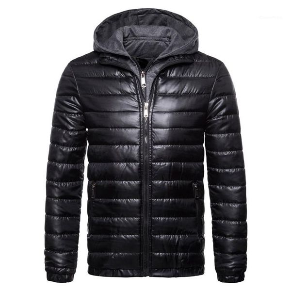 

pure color coat with zipper homme wide waisted jackets mens fake two pieces jacket winter hooded long sleeve, Black;brown