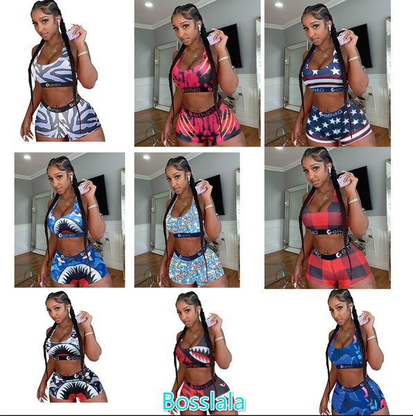 

women ethika designer swimsuit 2 piece bikini set vest tank bra and shorts swimming suit luxury shark swimwear brand beachwear c06