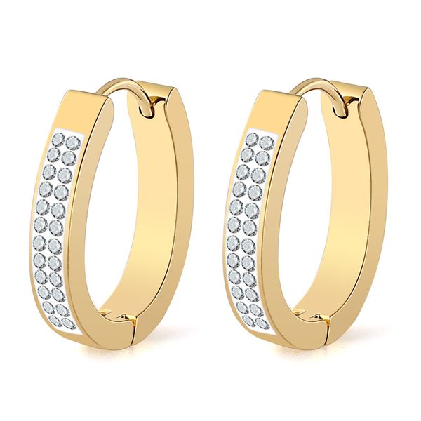 

wholesale classic rhinestone titanium birthday party gift steel hoop earring with circle fashion punk jewelry for woman 16/20mm, Golden